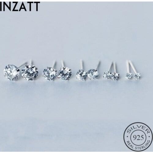INZATT Real 925 Sterling Silver Zircon Stud Earrings For Fashion Women Party Punk Fine Jewelry Minimalist Accessories Gift