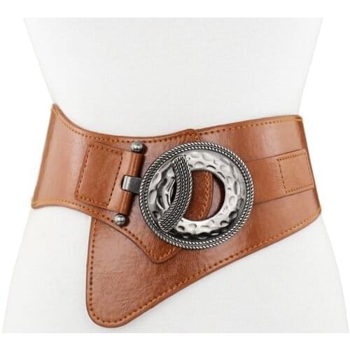 Lady Leather Waistband Womens Genuine Leather Belt Skirt Trim Fur Coat Down Jacket Belt Black Elastic Wide Waistband B-8403