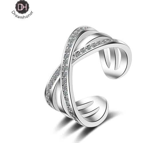 Dreamhonor Fresh Two Tone Shape Cross Ring for Women Wedding Trendy Jewelry Dazzling CZ Stone Large Modern Rings Anillos