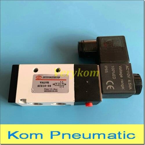 1PC Free Shipping 5 Way 2 Position Electric Solenoid Valve 4C210-08 DC 24V 12V AC 110V 220V 1/4" bsp Port Size 2/5 Zhicheng