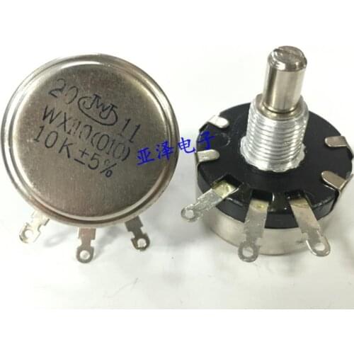 2PCS/LOT WX110 (010) single turn wirewound potentiometer B10K round shaft length 20MM adjustable potentiometer 1W potentiometer