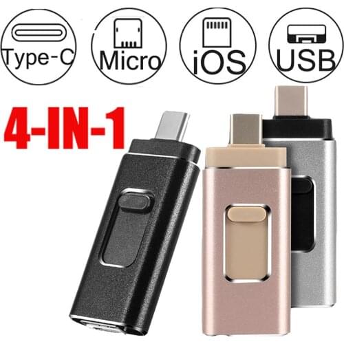 4 in 1 USB 3.0 Flash Stick for iPhone/Android Type C Usb Key OTG Pendrive 256 GB 128 GB 64 GB 32 GB 16 GB Mini Pen Drive