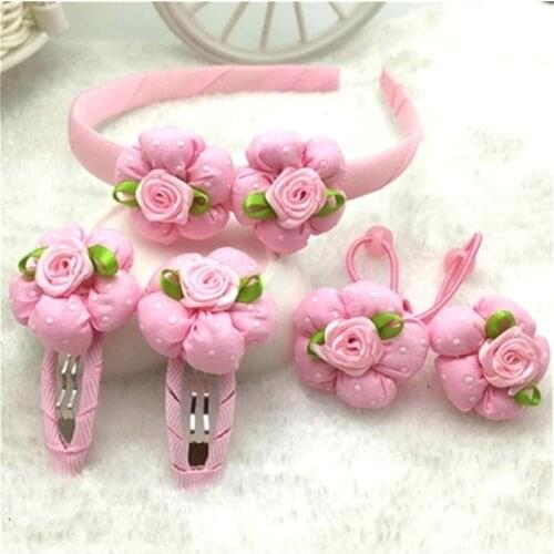 AKWZMLY Flower Hair Clip Pink Rose Dots Hair Bands Sweet Headband Hair Accessories for Girls Boutique Children Hairgrips Jewelry