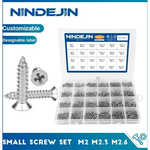 960pcs/set Cross Flat Head Micro Mini Screw Set Stainless Steel M2 M2.3 M2.6 Self Tapping Small Screw Kit for Laptop Notebook
