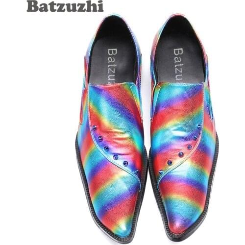 Batzuzhi Color Leather Shoes Men Fashion Mens Shoes with Rivets 6.5cm High Heels Party Wedding Shoes Men Zapatos Hombre, 38-46