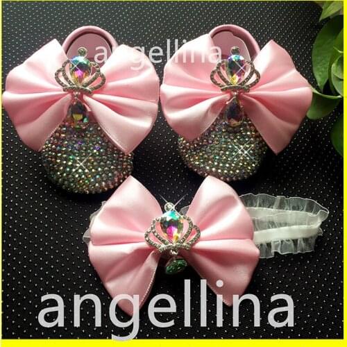 Baby shoes baby girls baptism baby shoes Rhinestones Baby Shoes Infant Ribbon Princess Shoes butterfly knot Baby PINK Big Bow