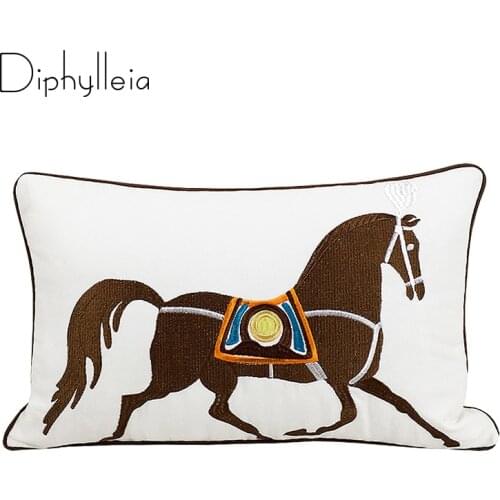 Diphylleia New Simple Modern Style Sofa Pillowcase Light Luxury Embroidered Horse White Orange Cushion Cover Free Shipping
