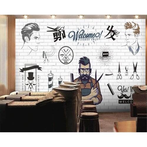 Customized European 3D large creative concrete wall hand - painted mural Barber shop hair salon Background wall paper beibehang