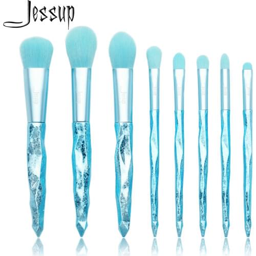 Jessup Make up brushes 8pcs Glacier Blue Blush Powder Eyeshadow Foundation brush Pencil Plastic handle