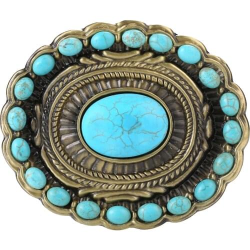 Classic Western Cowboy Belt Buckle Hip Hop Oval Buckle Turquoise Belt Accessory