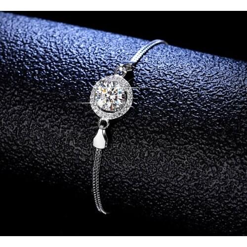 UMQ Platinum&925 Silver 1 ct Excellent Cut Round D Color Pass Diamond Test Moissanite Hoop Bracelet Classic Wedding Bracelet