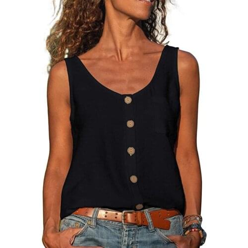 Tank Top Women Summer 2021 Fashion Button Tank Tops V Neck Sleeveless Shirts Blouses Loose Pocket Solid Strap Top