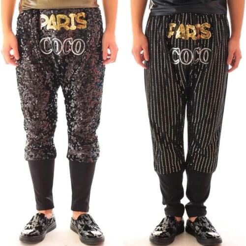 Stage personality men gold sequins pants harem pant men feet trousers singer dance rock fashion pantalon homme street novelty
