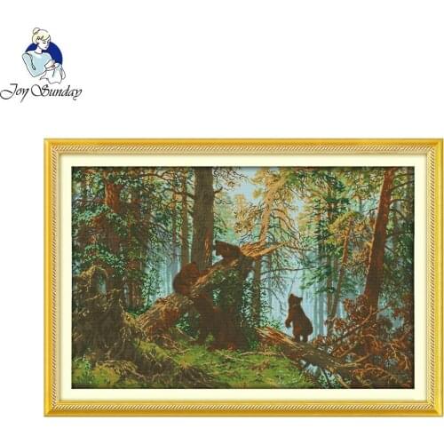 Joy Sunday The Pine Forest Morning 14CT 11CT Printed Counted Cross Stitch Set Handmade Cross-stitch Kits Embroidery Needlework