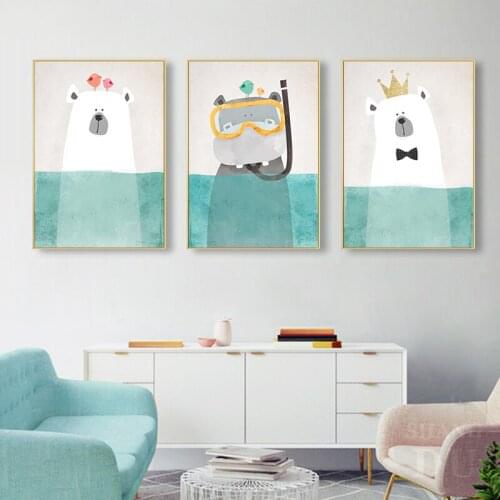 Lovely Bear Nursery Wall Art Canvas Painting Nordic Posters and Prints Wall Pictures for Living Room Baby Kids Room Decoration