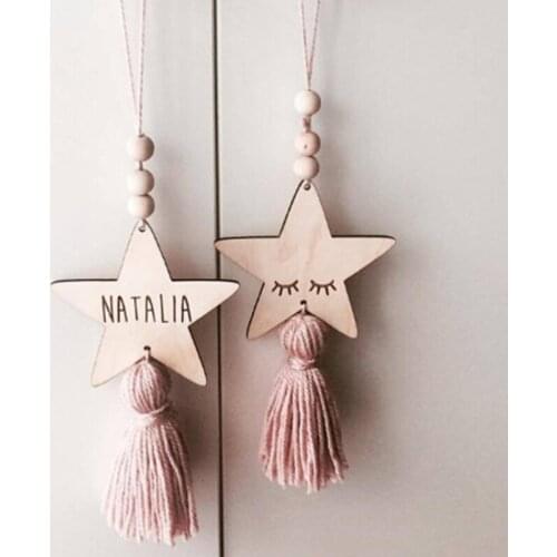Nordic Style Wall Hanging Ornament For Photography Props Cute Star Shape Wooden Beads Tassel Pendant Baby Room Decoration