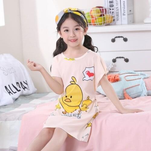 Cute Print Big Girl Sleepwear Cloth Outwear Nightdress Summer Girl SleepDress Cute Short Pajamas Polyester Nightgowns 2-12y