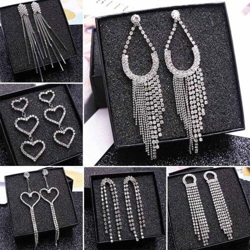 New Fashion Korean Style Simple Crystal Tassel Earrings For Women Wedding Jewelry Bridal Engagement Earrings Female Gifts