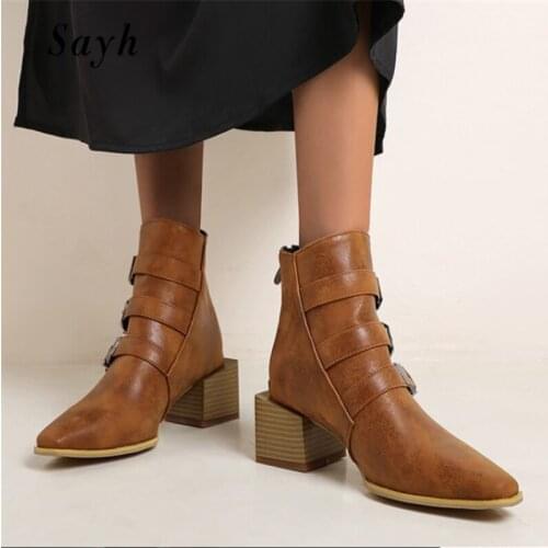 New Winter Women Boots Cowboy Denim Ankle Boots Stacked Heel Booties Fahsion Chelsea Boots PU Botas Zapatos Mujer Size 34-45