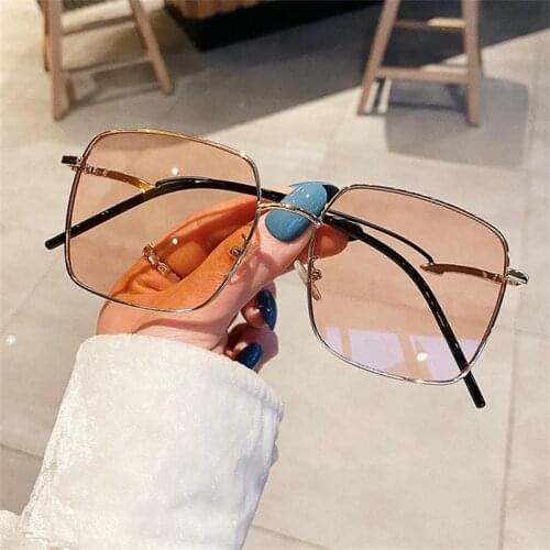 Oversized Shades Sunglasses Women 2021 Metal Tinted Pink Fashion Square Glasses Vintage Retro Big Frame Sun Glasses Female Oculo