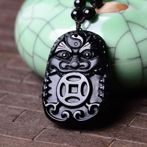 Natural matte obsidian coins Necklacce Pendant lucky PIXIU pendant men and women models jewelry crystal Fine beautiful pendant