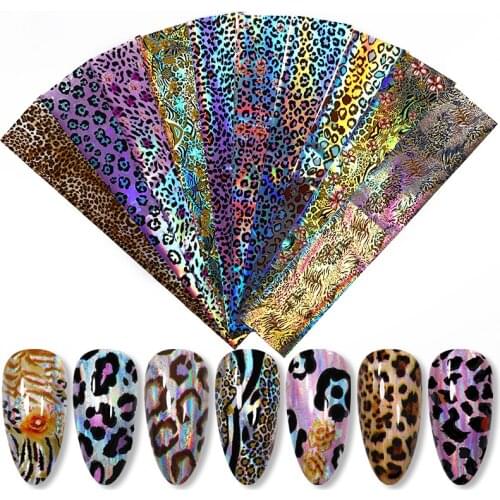 16Pcs Nail Foils Leopard Serpentine Animal Grain Nail Art Transfer Sticker Slider Nail Decal DIY Nail Tips Accessories