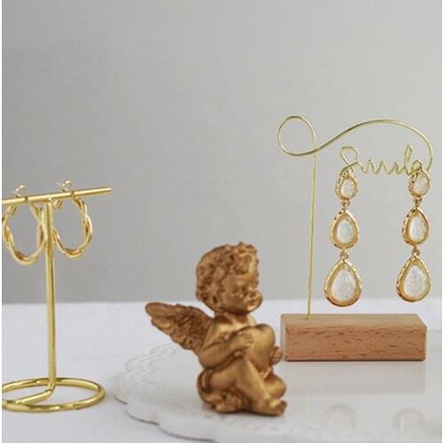 Earrings Necklace Bracelet Ring Holder Stand Organizer With Wood Base Gold Iron Art Jewelry Display Racks Jewelry Storage Racks