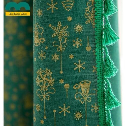 Christmas Bronzing Cotton and Linen Semi-blackout Curtains for Living Room Bedroom Bay Window Kitchen Curtain Dining Room