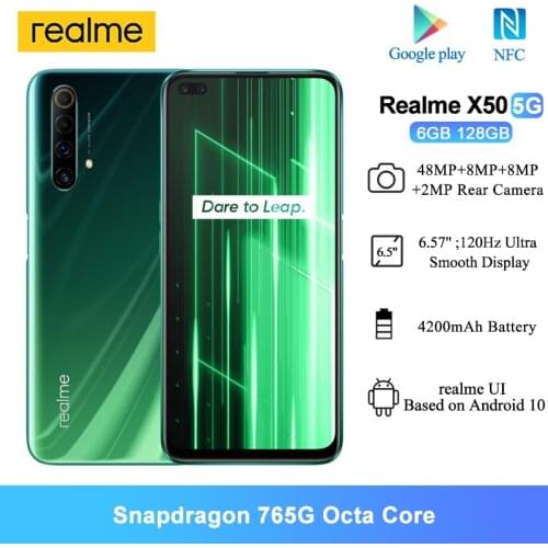 Global Version Realme X50 5G Smartphone 6.57'' 120Hz Display Snapdragon 765G 48MP Quad Rear Cameras 4200mAh 6GB 128GB Cellphone