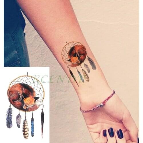 Waterproof Temporary Tattoo Sticker Dreamcatcher Fox Fake Tatto Feather Style Dream Catcher Flash Tatoo Tatouage For Men Women