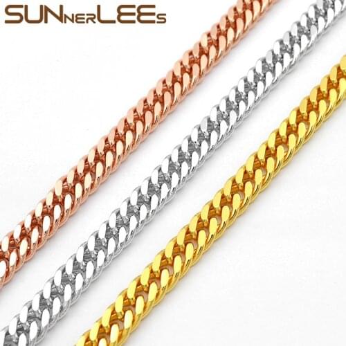 SUNNERLEES Fashion Jewelry White Rose Gold Color Necklace 3mm~8mm Double Curb Link Chain For Mens Womens Gift C40 N