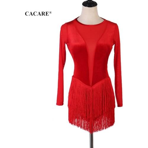 CACARE Fringed Dress Latin Dance Dress Women Latina Salsa Latin Dance Competition Dresses CHEAP D0659 Tassel Hem
