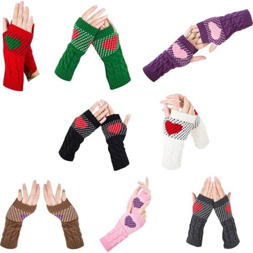 1 Pair Winter Heart Typing Half Gloves For Women Girls Arm Wrist Warmer Sleeves Mittens Holders Sweet Cute Female Gloves Guantes