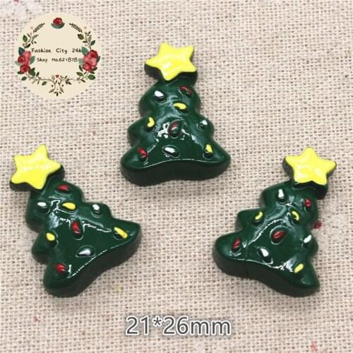 10pcs Cute Christmas Tree Resin Flatback Cabochons For DIY New Year Home decoration,21*26mm