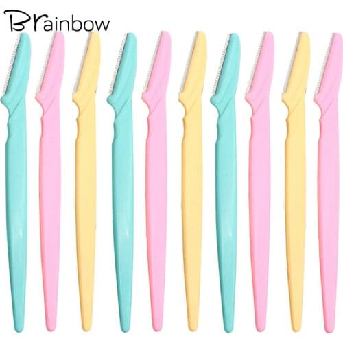 Brainbow 10pcs Eyebrow Trimmer Portable Eyebrow Razor Shaver Eye Brow Shaper Shaping Tool Scissors Facial Hair Remover for Women