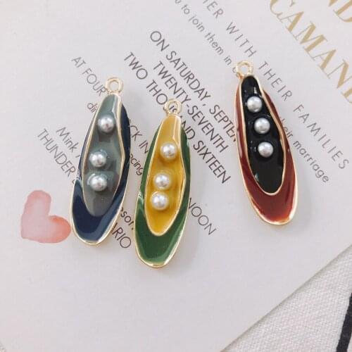 Multi Colors Enamel Alloy Geometry Necklace Pendants Ornament Accessories Pearls Core Gold tone Metal Charms 40*13*5mm 20pcs