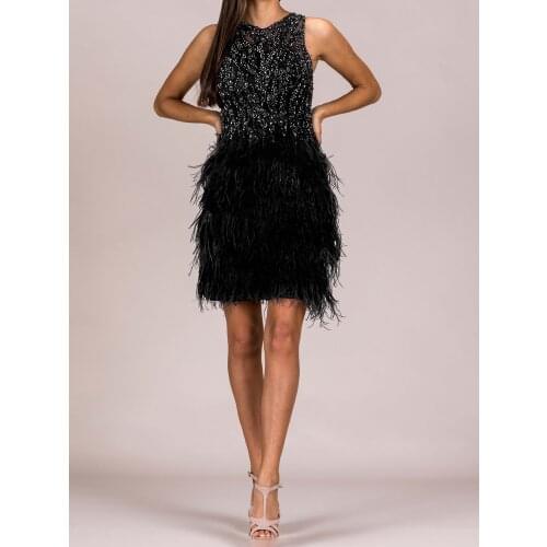 2021 Cocktail Dress Sexy Short Party Dresses Sheer with Shining Beading Sequins Feather Black, Dark Gray