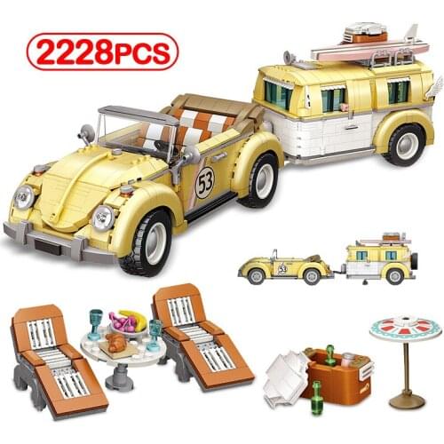 2228pcs City Classic Camper Racing Car Building Blocks City Creator Friends Vehicle Technical Mini Bricks DIY Toys for Children