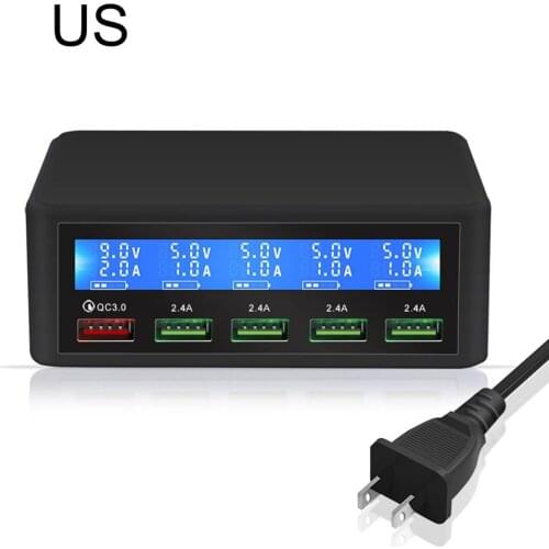 5-port USB Fast Charge QC30 LCD Screen Digital Display Multifunctional Charger High Power Safe Charger