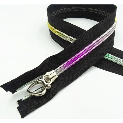 5pcs (50cm-90cm) 5# Bulk Nylon Open End Zipper Colorful Tooth Gradient Zippers for Sewing for School Bag Boxes