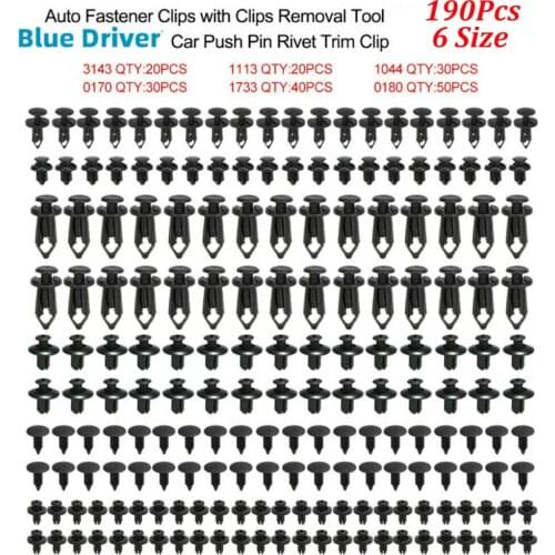 6 Size 190Pcs Auto Fastener Clips Vehicle Retainer Rivet Door Panel Fender Liner Bumper Fender Trim Plastic Mixed Car Clip Tools