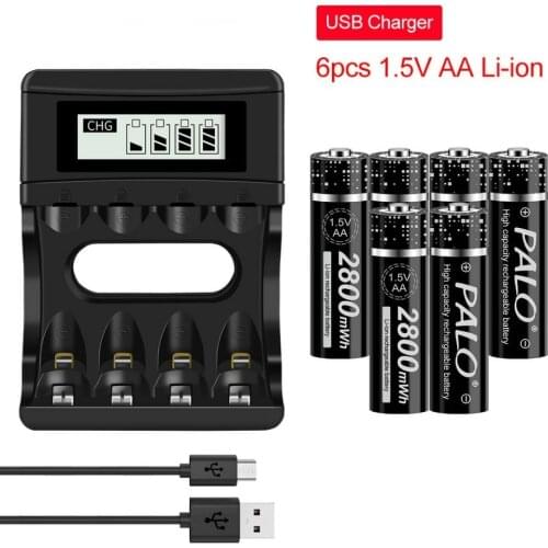 6PCS 1.5V AA lithium battery 2800mWh stable voltage rechargeable battery AA 1.5V lithium ion battery And USB charger