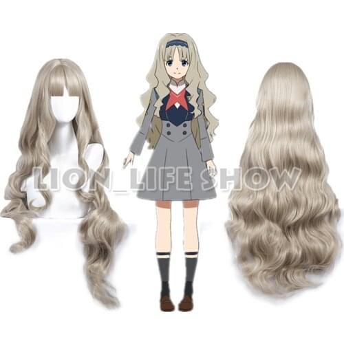 90cm DARLING in the FRANXX CODE:556 KOKORO Silver-White Long Wavy Bangs Cosplay Wig free cap