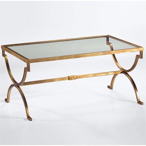 American rural Nordic art hardware toughened glass tea table. Rectangular coffee table