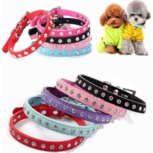 Glitter Rhinestone Adjustable Safety Control Dog Collar Comfortable Suede Leather Crystal Decoration Pet Products