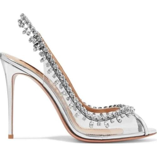 Transparent Film Silver Rhinestone High Heel Sandals Clear Stiletto Heel Slingback Gladiator Crystal Pumps