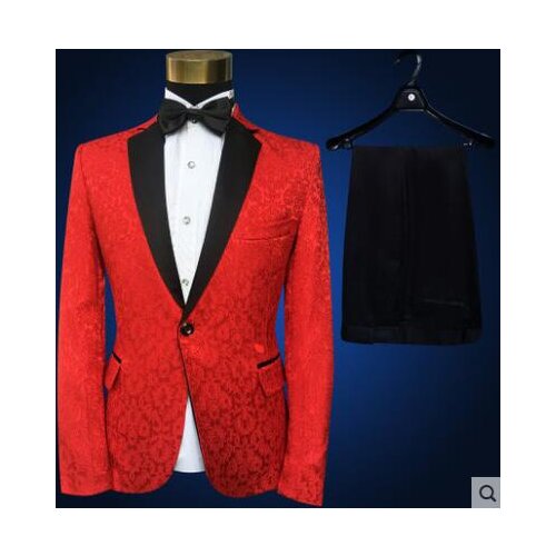 Black red blue singer star style stage men Lace embroidery suit set with pants mens wedding suits costume formal dress tie 4XL