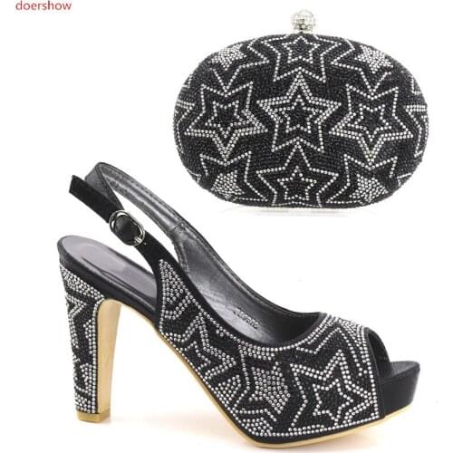 Doershow New Arrival Shoe and Bag Set black Shoes and Bag Set African Sets Sales In Women Matching Shoe and Bag Set SUL1-1