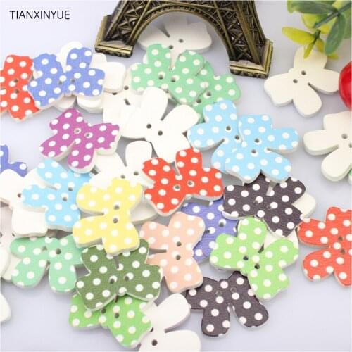 Dot Butterfly Wood Button Scrapbooking Random color Two Holes Pattern 27mm DIY Handmade Sewing Scrapbooking Craft Accessories