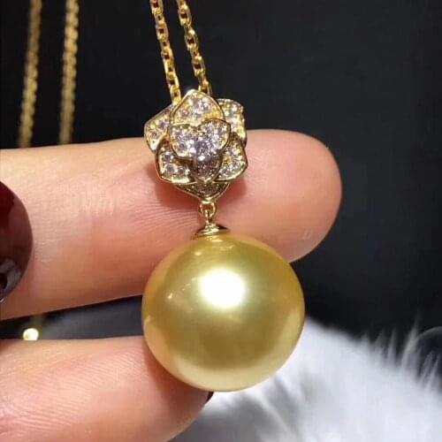 Elegant 11-12mm south sea round gold pearl necklace 18inch 14k